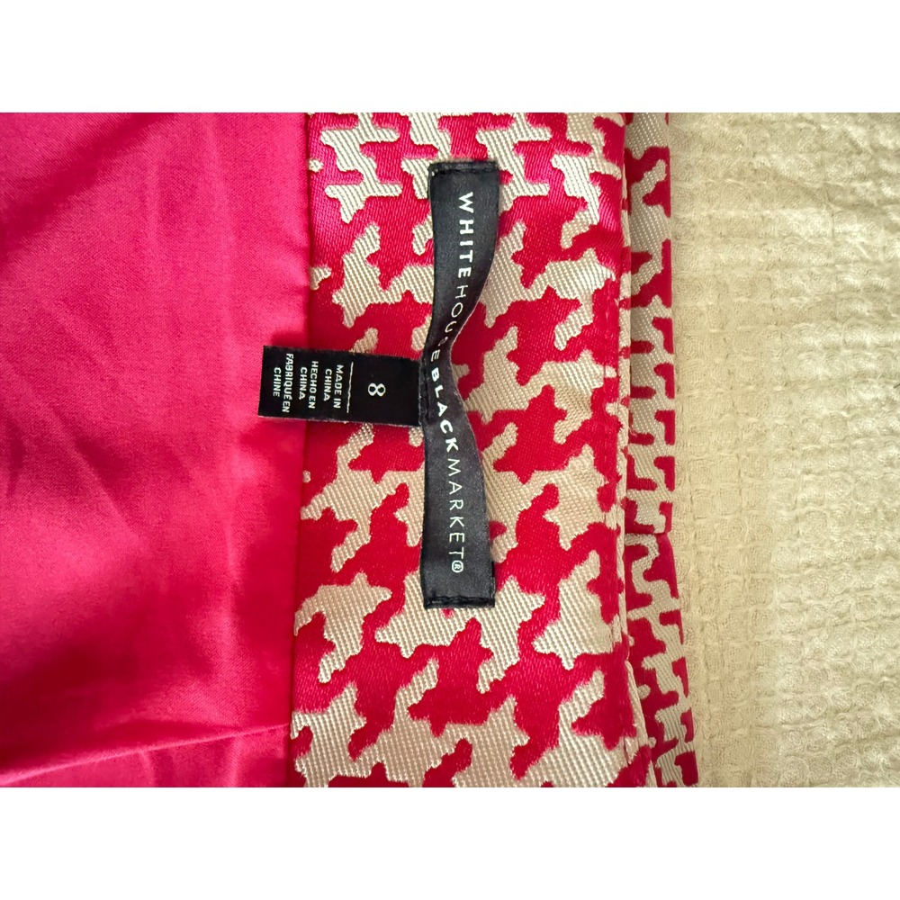 WHBM Pink Cream Houndstooth Plaid‎ Mini Pencil Boot Skirt 8 - Picture 5 of 8